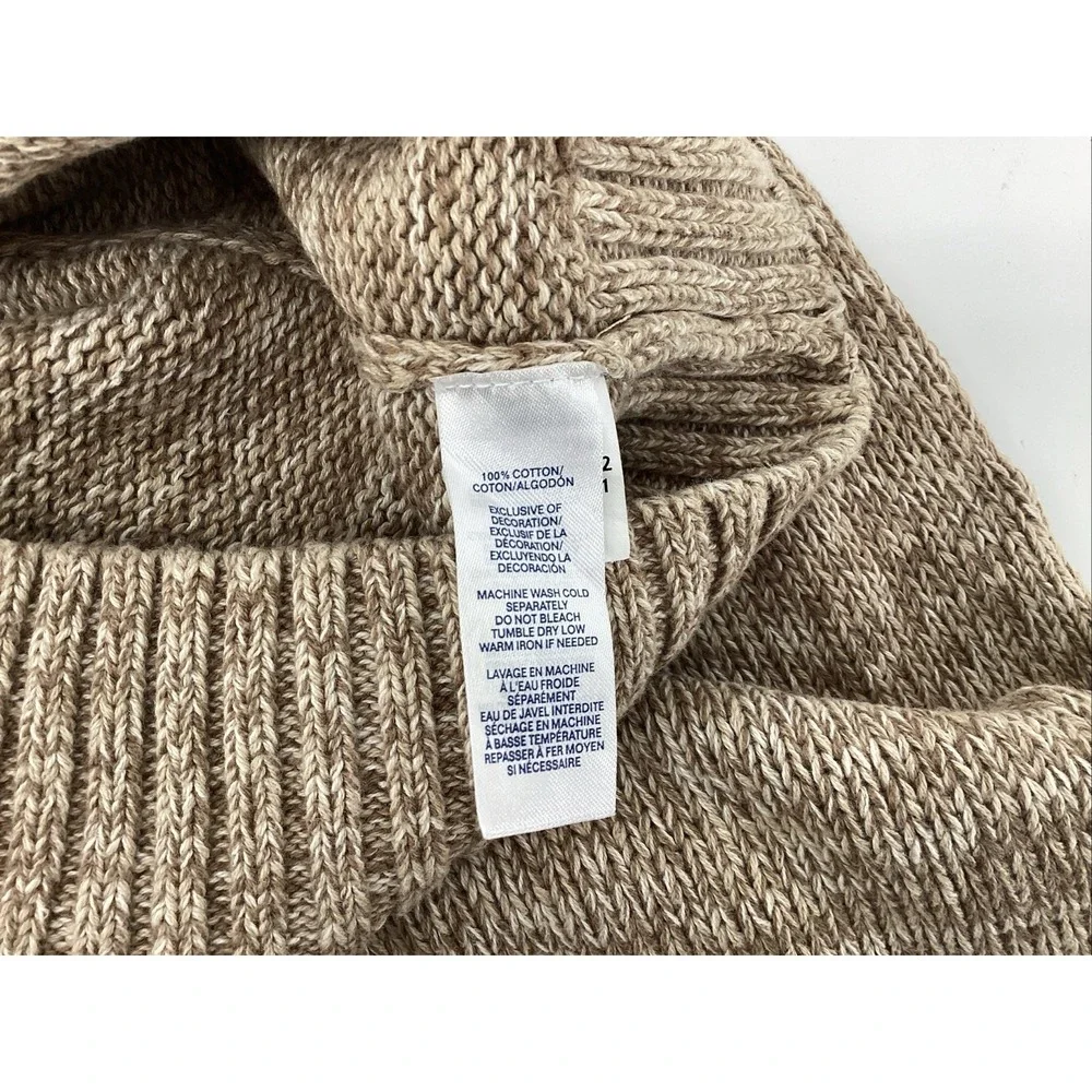 Chaps 1/4-Button Sweater Men's L Light Brown Elbow Patches Embroidered Logo